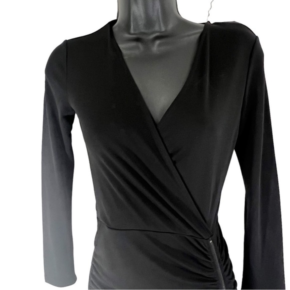 Bcbgmaxazria Dalton Zip-front Black Ruched Cocktail Mini Dress XXS - Picture 3 of 12